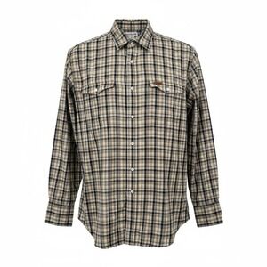Carhartt Men Large Plaid Long Sleeve Button Up Shirt Beige Blue‎ Pearl Snap